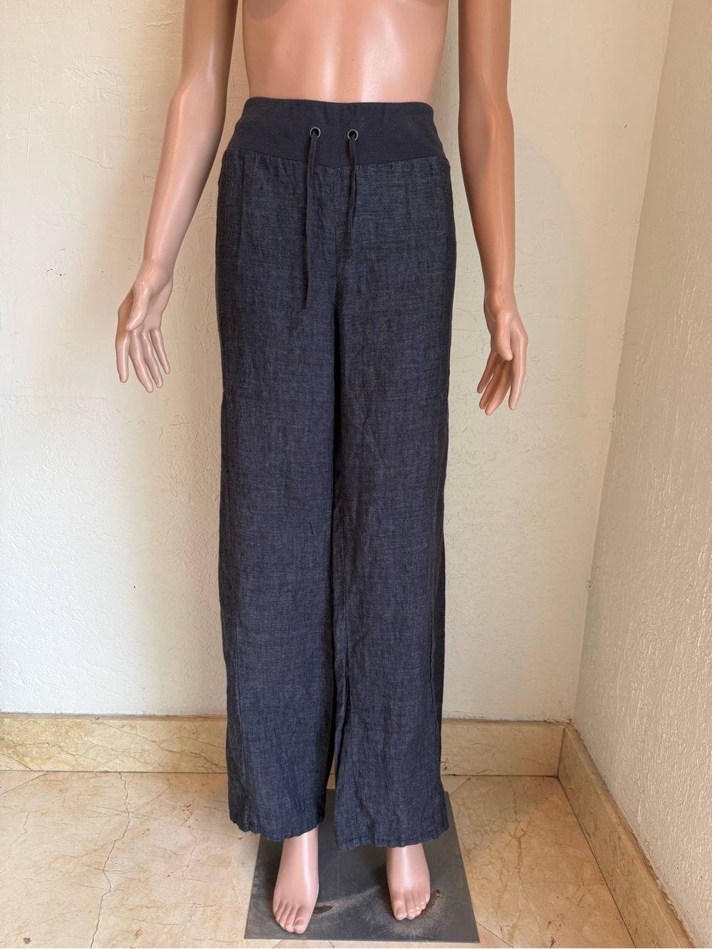Eileen Fisher Charcoal Gray 100% Linen Wide-Leg Drawstring Pants Women’s Size XS